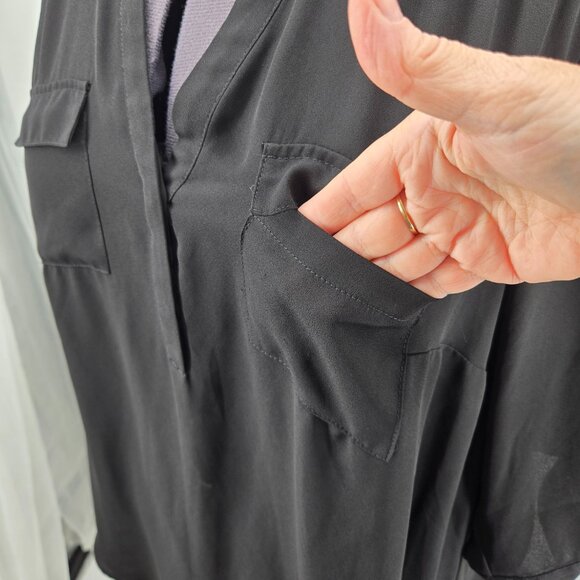 810-5 Torrid Black Chiffon Harper ¾ sleeve hi-low Tunic Blouse Size 1 14/16 - Picture 5 of 12